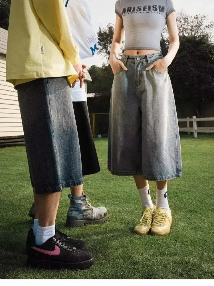 Wide-leg Seven-point Denim Shorts Men's 2025 Summer New High-end Fashion Brand Straight Casual Pants Man Jeans Y2k Clothes Baggy