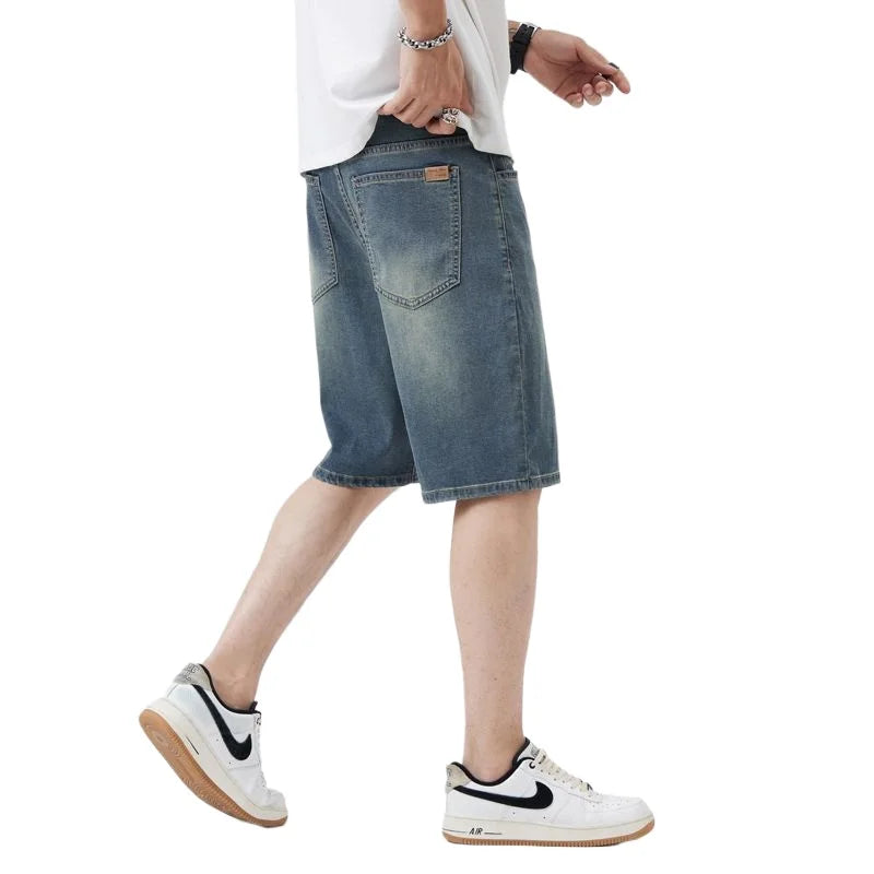 Ultrathin Fashion Straight Jeans Men Summer New Vintage Denim Pants Casual Loose Lyocell Fabric Male Personality Short Baggy