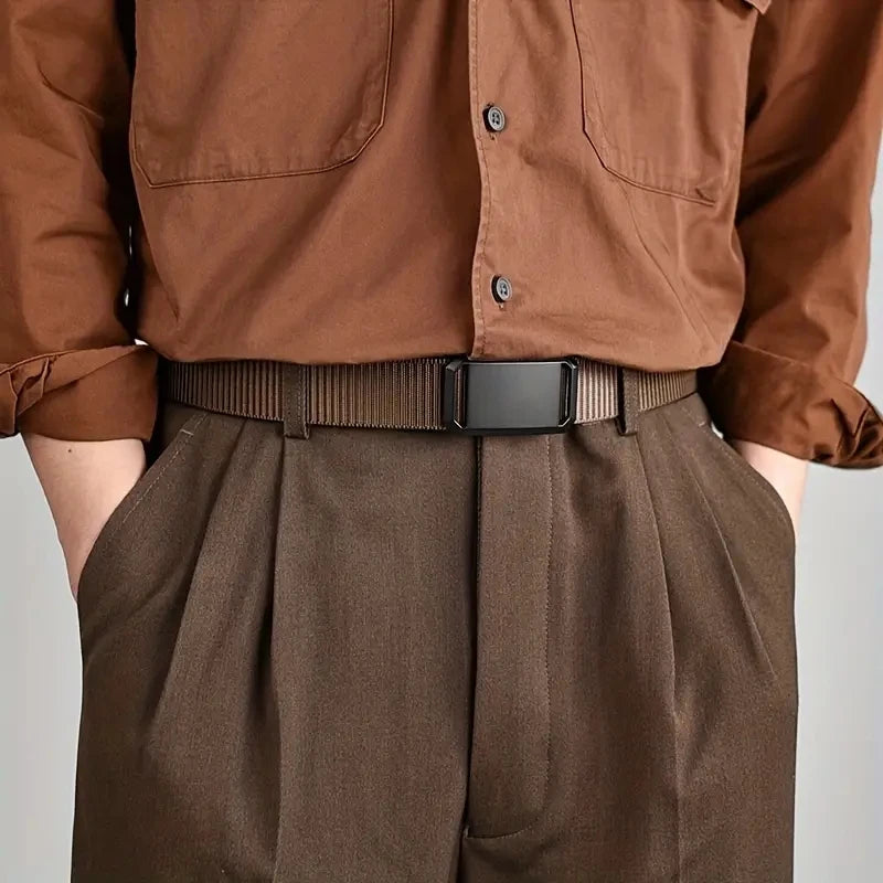 Men's Belt Automatic Metal Buckle Nylon Webbing Outdoor Work Tactical Belt Toothless Automatic Buckle Casual Sports Canvas Belts