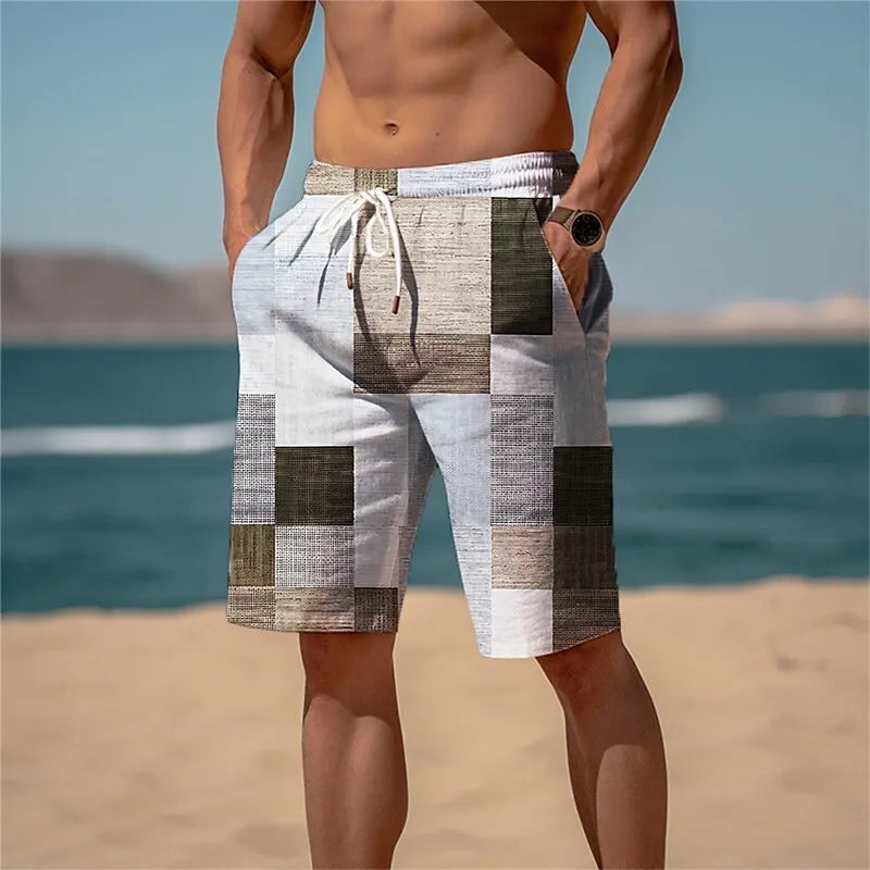 2025 Summer Hawaiian Beach Shorts Holiday Casual Colorful Plaid Print Sportswear Quick Drying Trunks Ice Shorts Hawaii Swimsuit