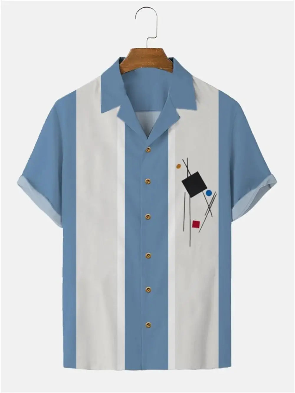 Stripes Simple Casual Dress Shirts European Size Men's Hawaiian Fashion Short Sleeve Loose Breathable Top Button Summer