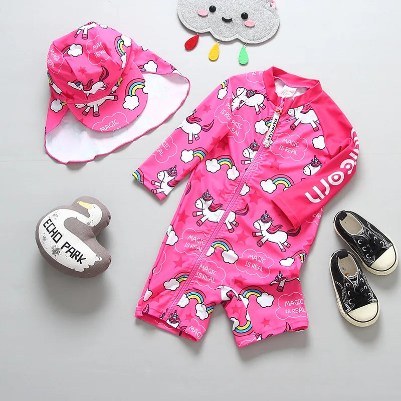 UPF50 Girls Swimwear Long Sleeves Floral Baby Swimsuit UV Protection Children's Swimming Suit Beach Summer Toddler Bathing Suit