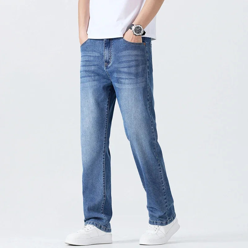 Summer New Casual Men's Ultrathin Jeans Business Breathable Brand Trousers Comfortable Straight Loose Male Denim Pants