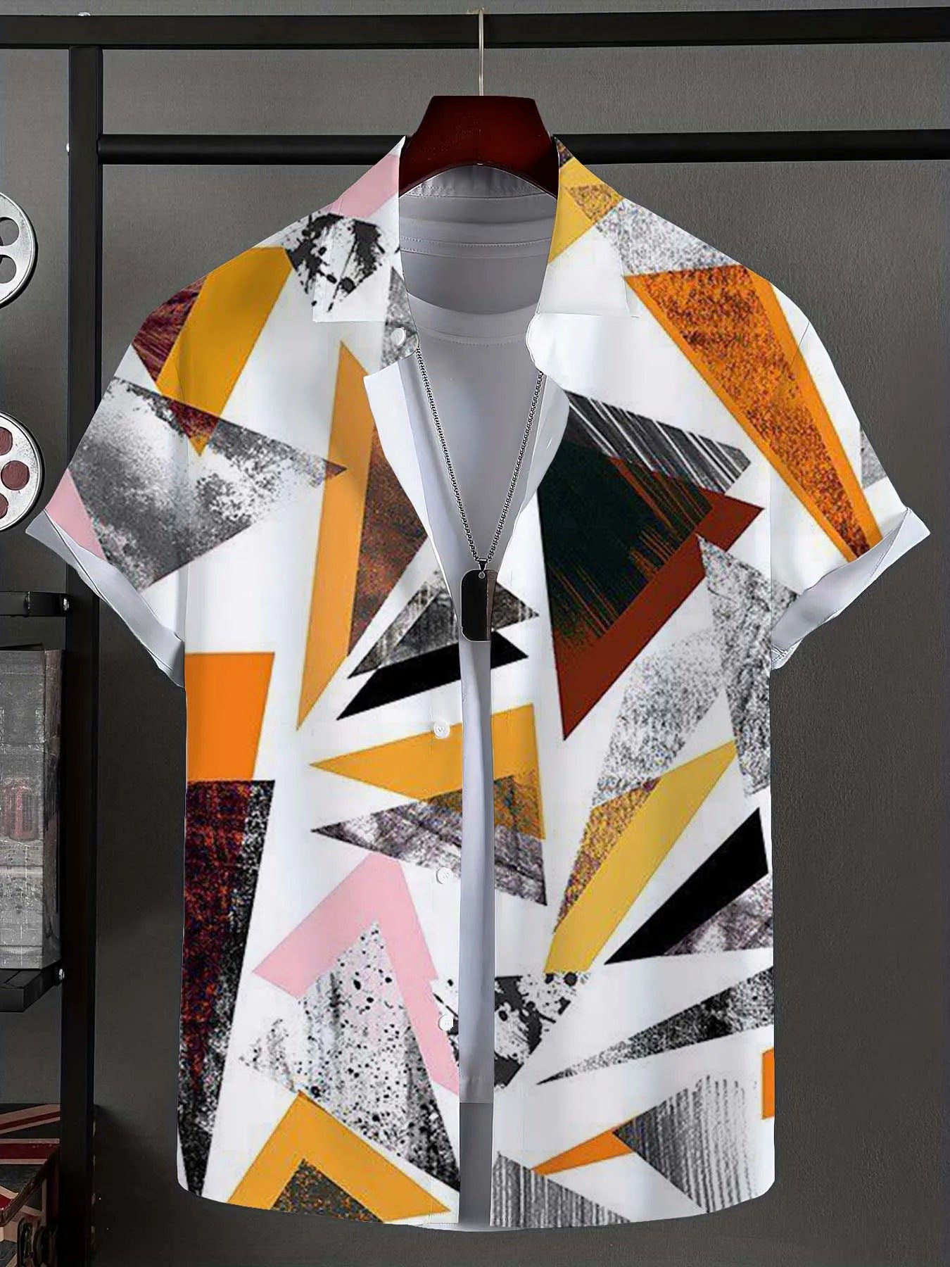 Men's Shirt Novel striped patchwork Graphic Button Up Shirt Fashion Casual New Unisex Shirt Vacation Lapel Short Sleeves Shirt