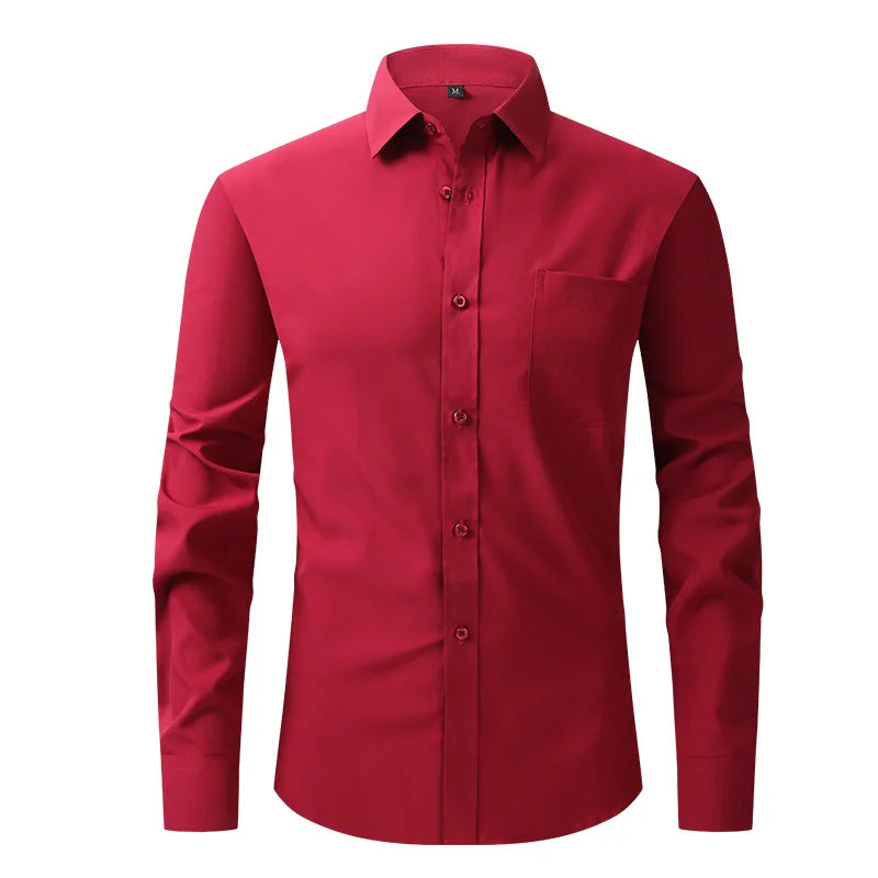 All Around Stretch Men's Shirt Business Casual Long-sleeved Shirt's Professional Formal Anti-wrinkle Solid Color Men's Clothing