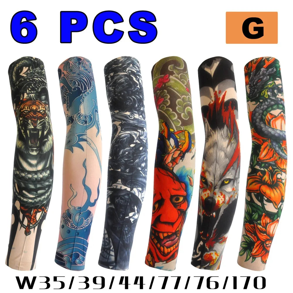 6 PCS Tattoo Sleeve for Men Women Anti-Sunburn Sleeve Elastic Outdoor Nightclub Cycling Arm Cover Party Cycling Tattoo Sleeve