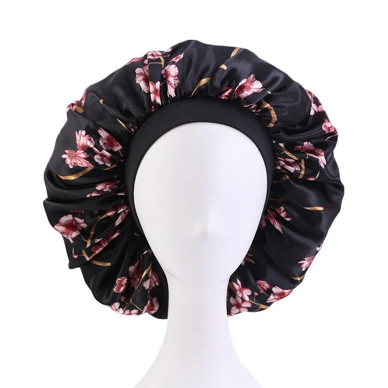 Extra Large Elastic Band Women Head Wrap Satin Bonnet Sleep Cap African Pattern Print Bonnet Ladies Night Cap Turban Chemo Hat