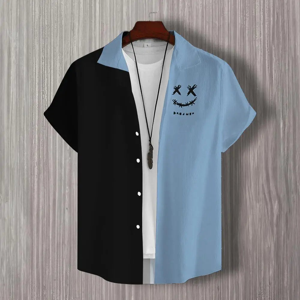 Simple Men's Shirt 3d Patchwork Print Hawaiian Shirts For Men Casual Man Clothes Loose Oversized High Quality Short Sleeve Shirt