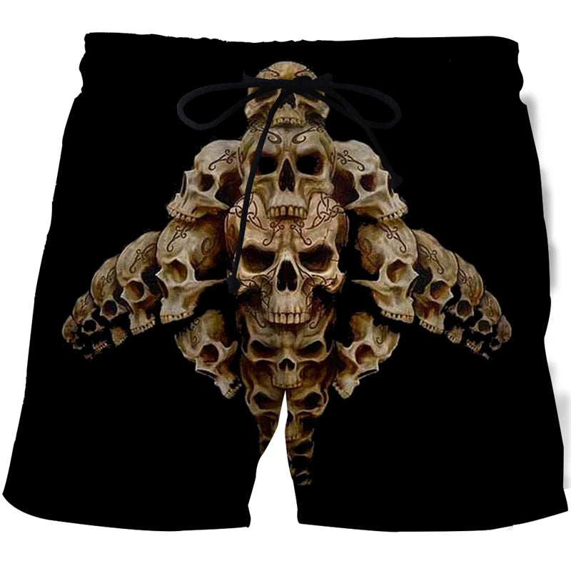 New Men's Skull 3D Print Beach Shorts Graphic Men's Casual Sports Shorts Summer Surfing Shorts Comfortable Shorts Hip Hop Pants
