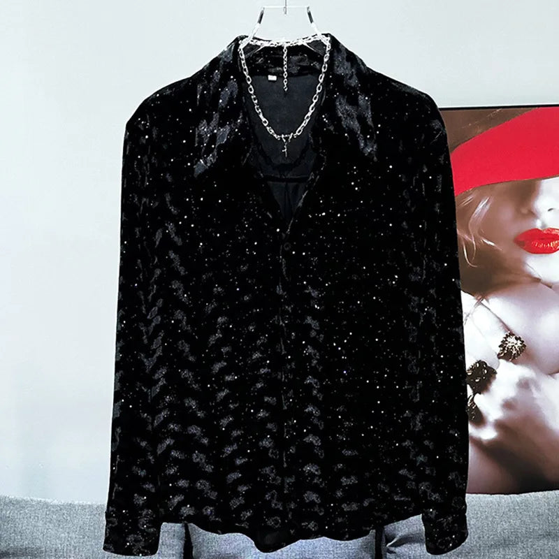 PFHQ Men's Shirt Autumn Winter New Fashion Velvet Design Trendy Versatile 2024 Solid Color Turn-down Collar Tops 21Z6683