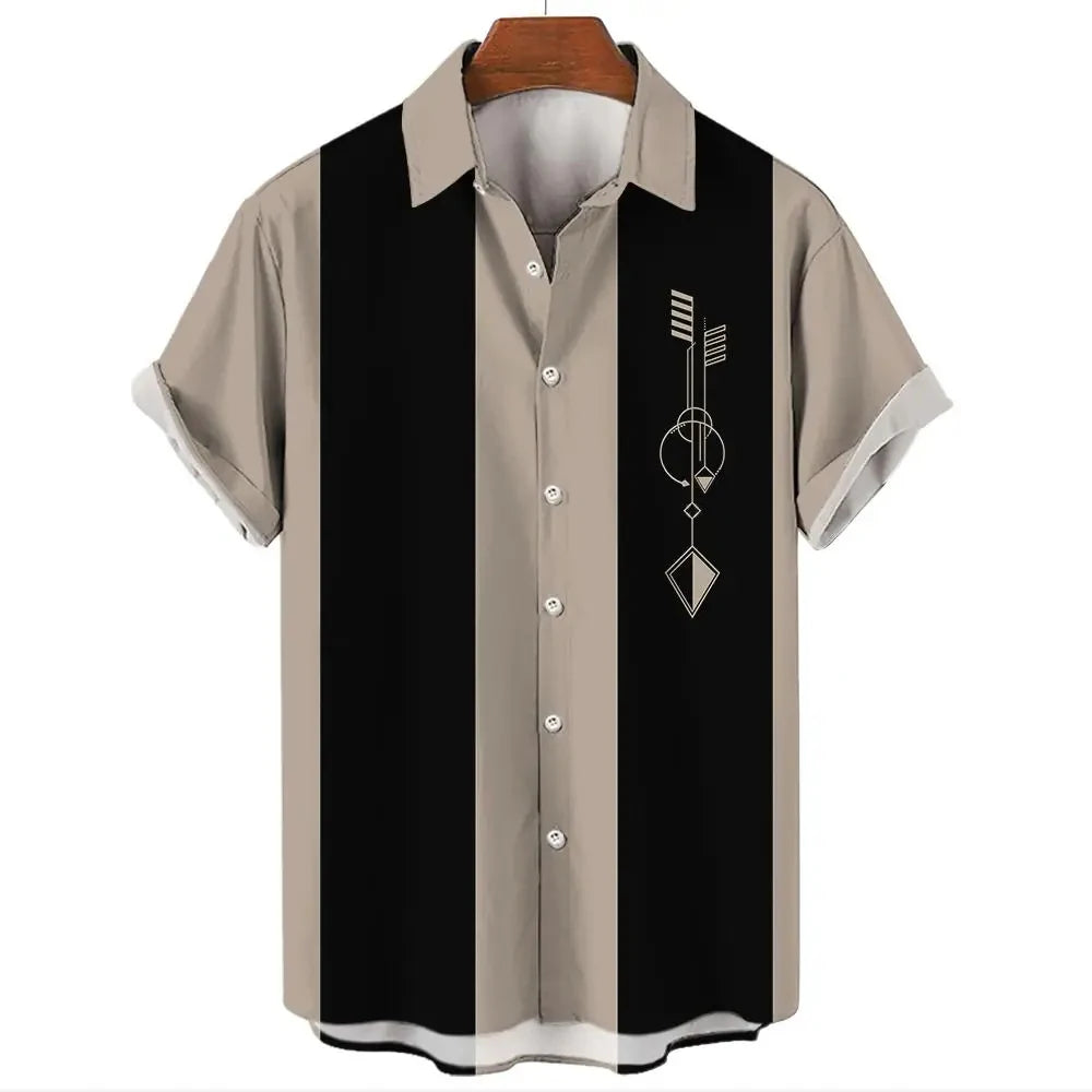 Vintage Men's Shirt for men Fashion Pattern Stripes Tops Summer Men's Clothing Short-Sleeved Button Loose Blouse Hawaiian Shirts