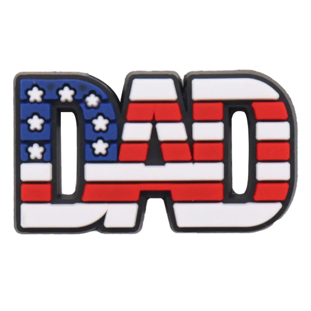 1-34PCS Cartoon Papa Happy Father's Day Best Dad Heart PVC Shoes Charms Accessories Buckle Clog Decorations DIY Bracelet