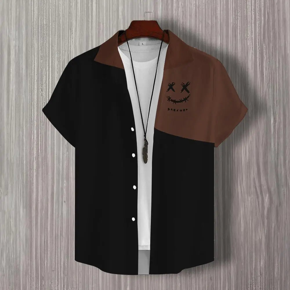 Simple Men's Shirt 3d Patchwork Print Hawaiian Shirts For Men Casual Man Clothes Loose Oversized High Quality Short Sleeve Shirt