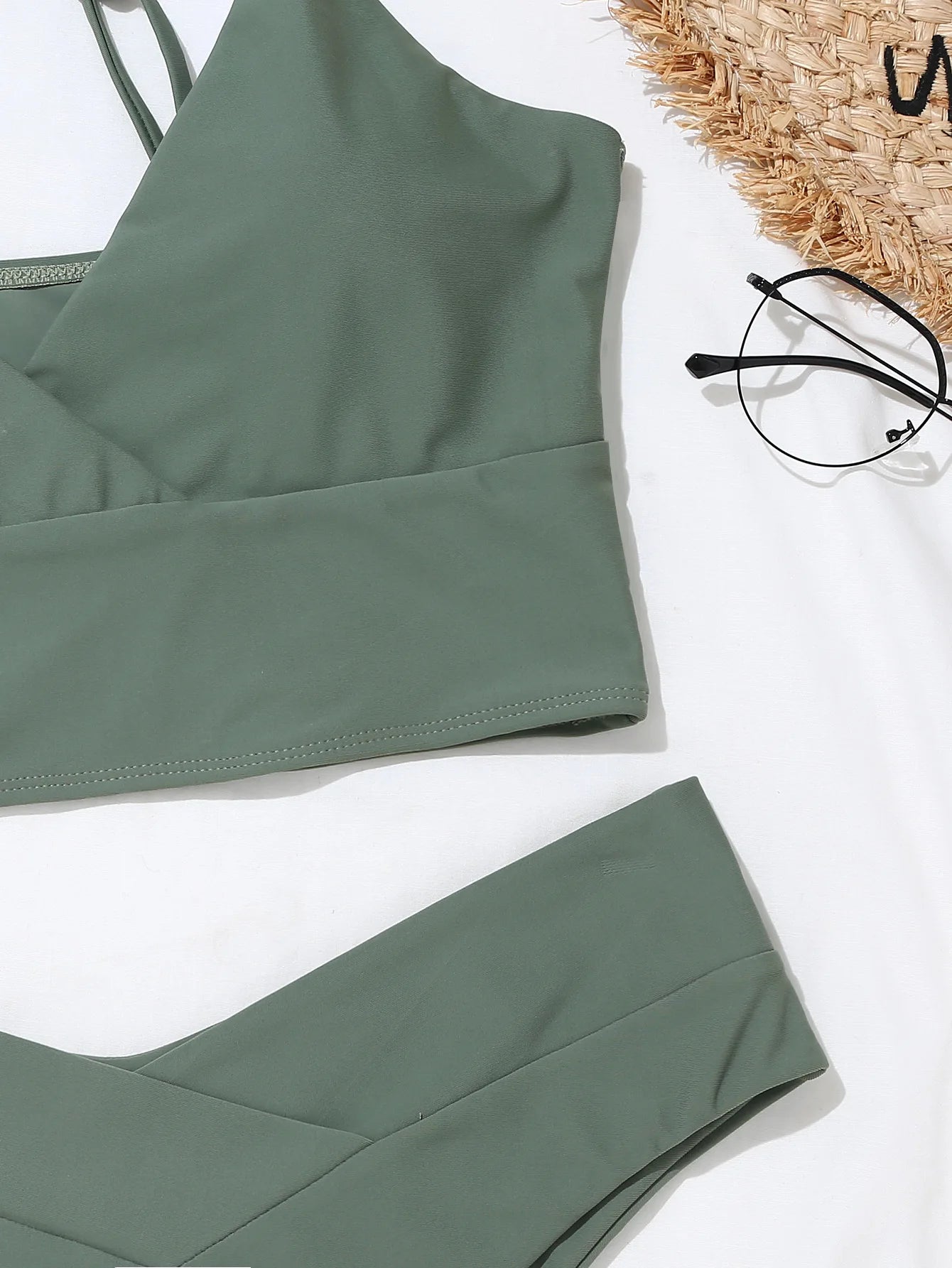 Military Green Double Layer Mid-Waist Bikini Sets Swimsuit Women Sexy Lace Up Two Pieces Swimwear 2025 New Beach Bathing Suits