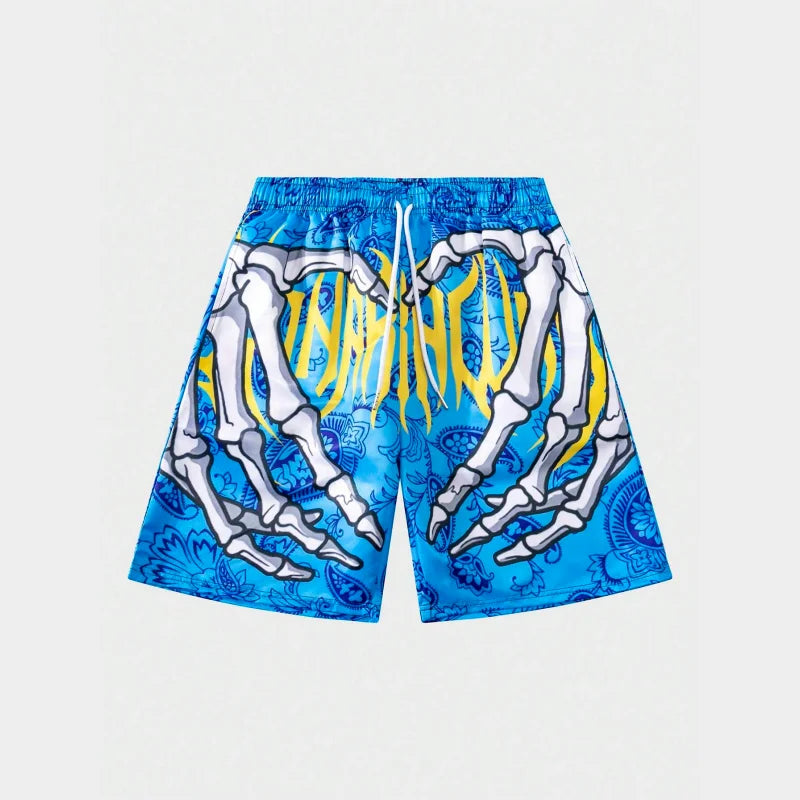 Trend Skeleton Hand Graphic Beach Shorts For Men Fashion Cool Summer 3D Printed Short Pants Loose Streetwear Hip Hop Swim Trunks