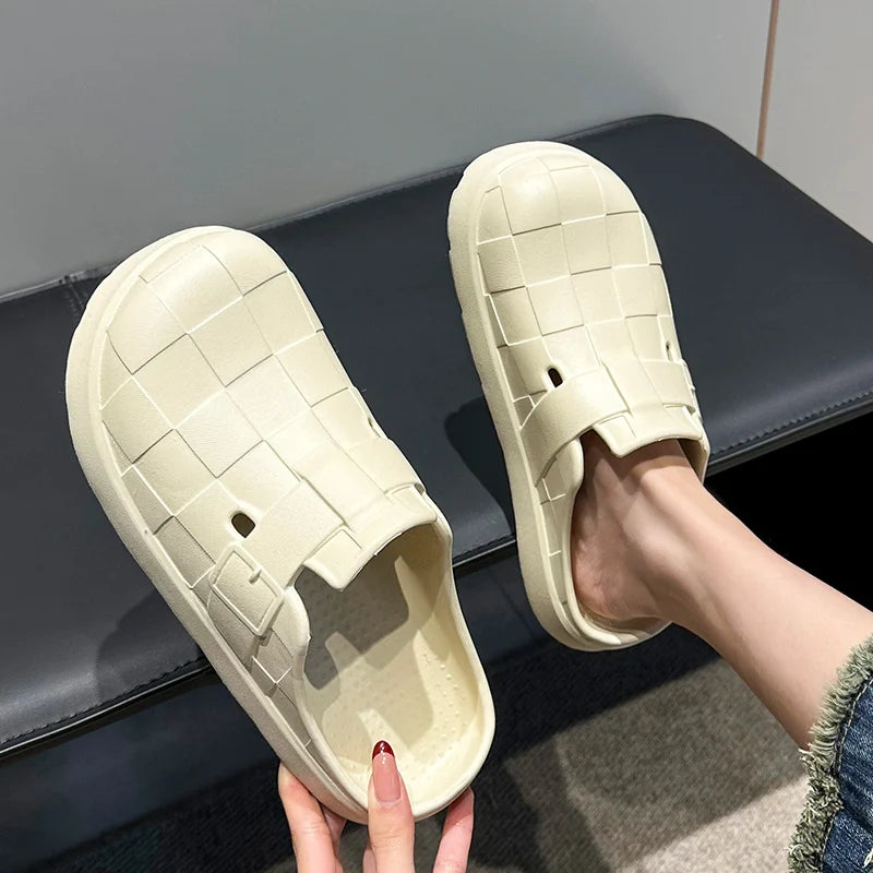 Closed Toe Soft Sole Home Slippers Women Summer Lightweigh Non-Slip Indoor Slides Woman Solid Color Flat Heel Beach Shoes Ladies