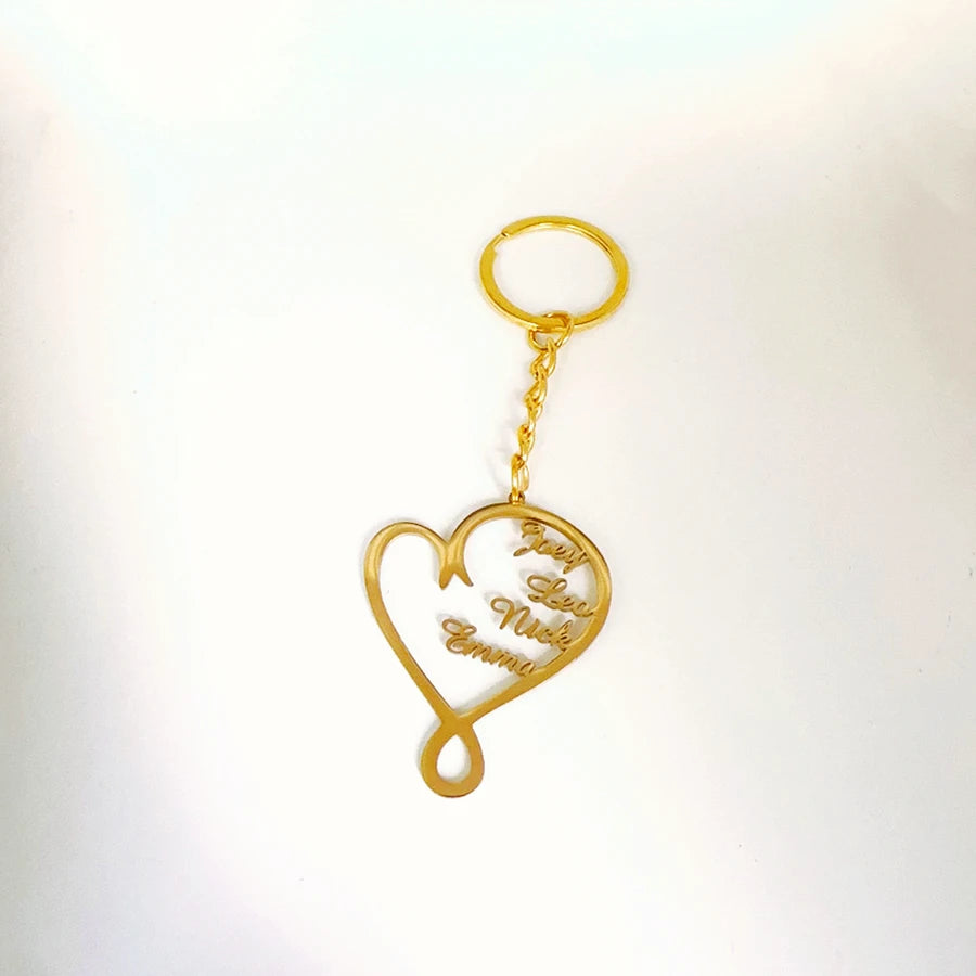 Personalized 1-5 Names Keychains for Men Women Stainless Steel Customized Heart Keyring Jewelry Father's Day Gifts