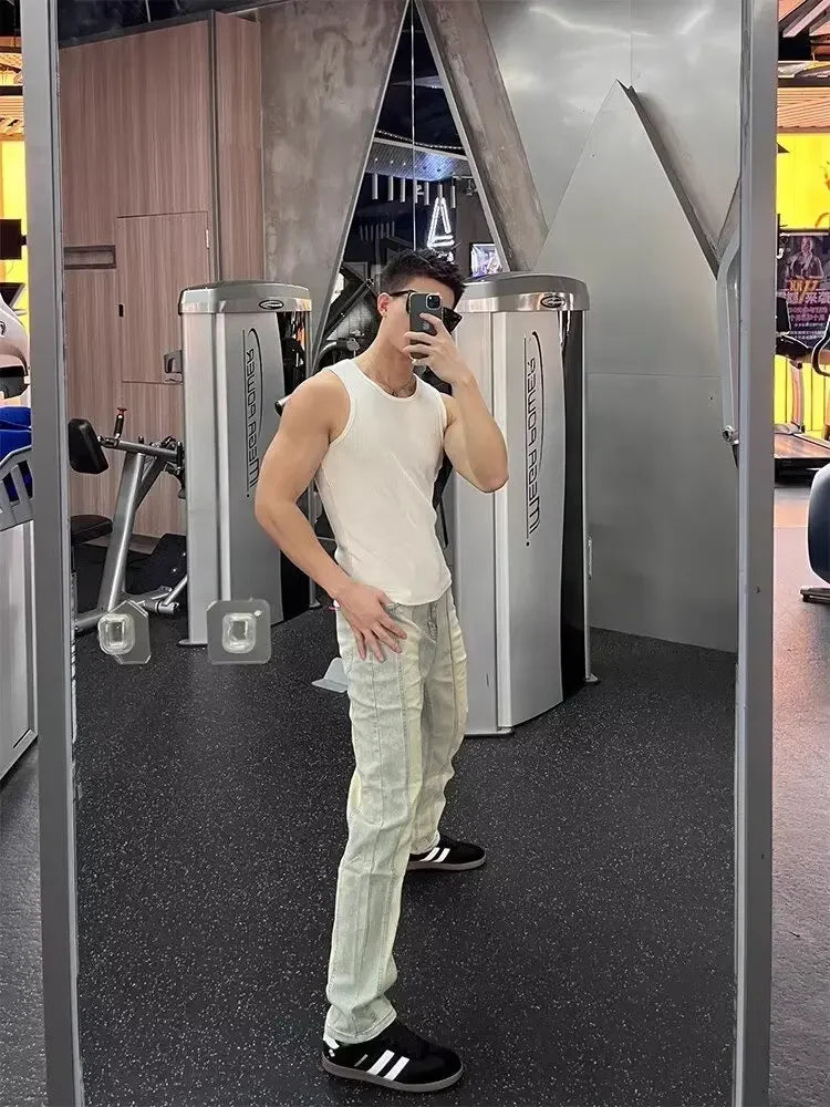 Man Pants Jeans Men Clothing Rhinestones Korean Popular Clothes Denim Shorts Korean Reviews Many Men's Clothes Y2k Baggy