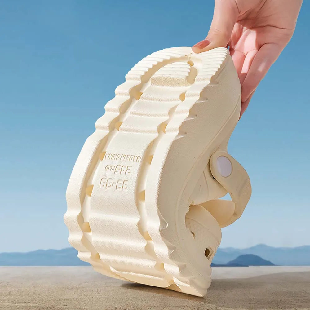 BASATU Women Garden Clogs Thick Platform Sandals Hollow Out Sandals Solid Color Non-slip Soft Sole Beach Shoes Summer Slippers