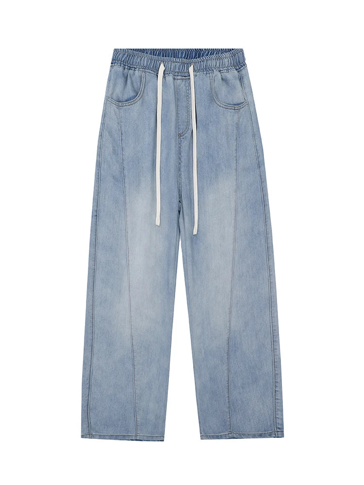 Summer Lyocell Jeans Men Korean Fashion Wide Leg Straight Denim Pants Light and Thin Cool Baggy Jeans Trousers