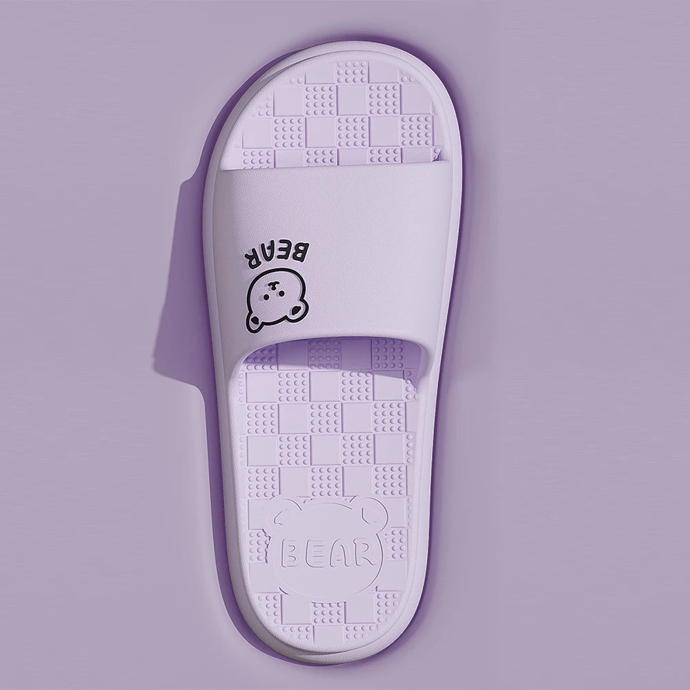 ZHIDA Fashion Women's Slippers Indoor Bathroom Soft Sole EVA Men Cartoon Bear Print Slides Summer Outdoor Couple Cool Shoes