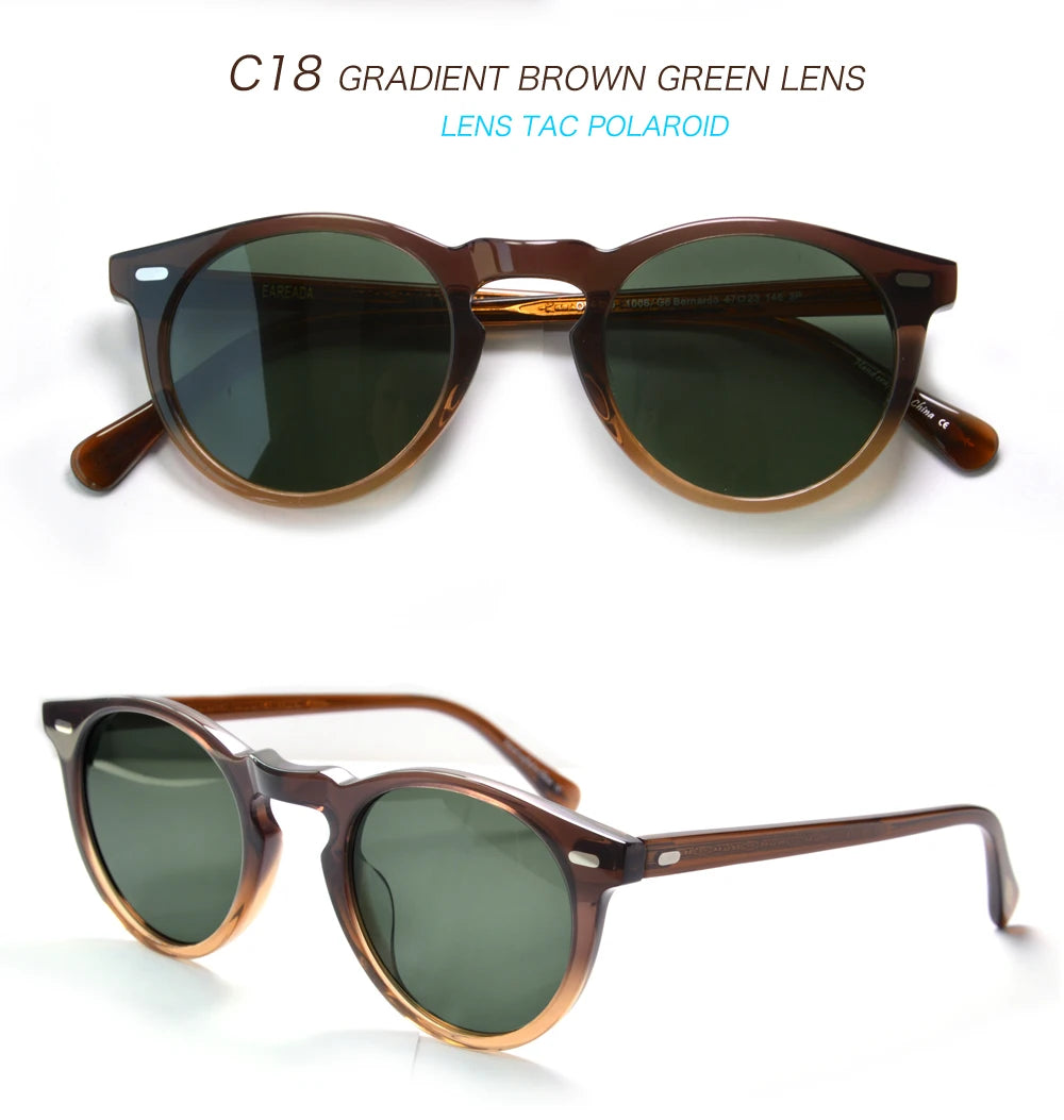 Gregory Peck OV5186 Vintage Round Men Sunglasses Frame Transparent Trendy Cicle Sunglasses for Women Polarized Round Sunglasses