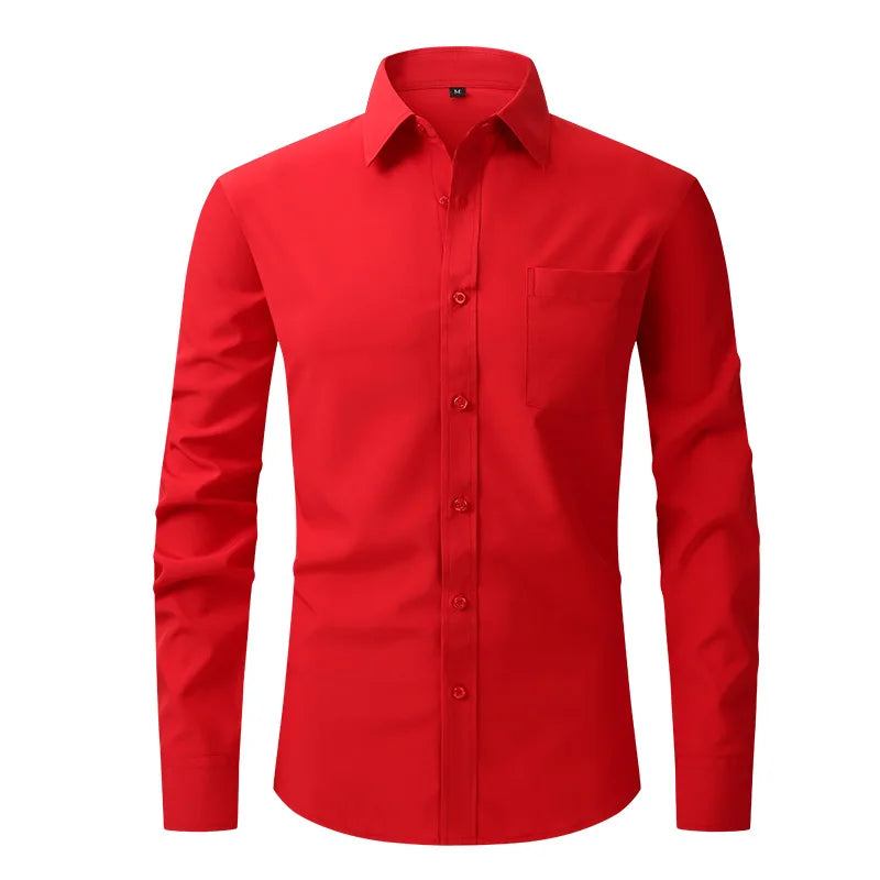 All Around Stretch Men's Shirt Business Casual Long-sleeved Shirt's Professional Formal Anti-wrinkle Solid Color Men's Clothing