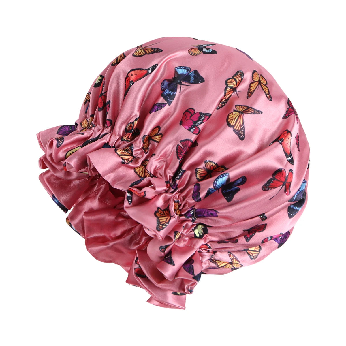 Pink Butterfly Double Layer Adjustable Satin Bonnet Cap Hair Protect Virgin Sleep Bonnet for Women And Girls