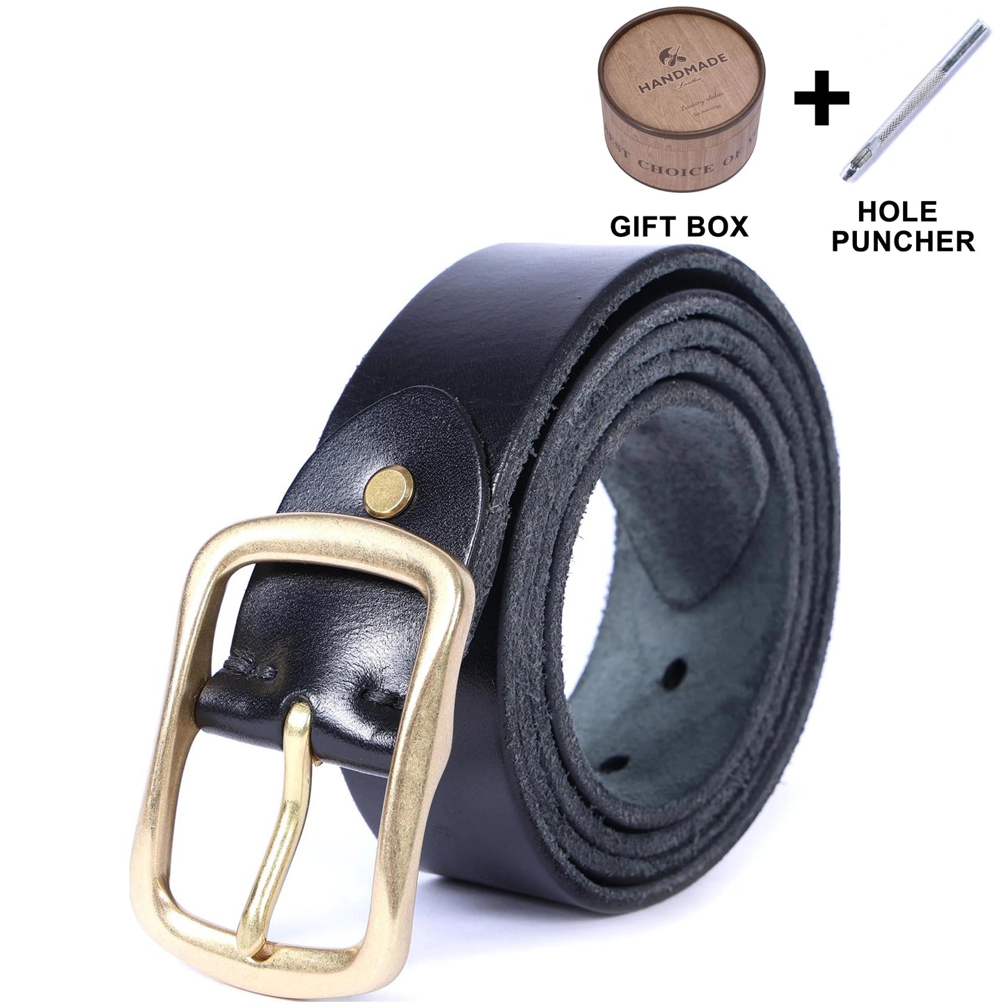 Vintage Genuine Leather Men's Belt With Copper Buckle, Handmade Casual Pin Buckle Belt With Gift Box, Thickened Top-layer Italia