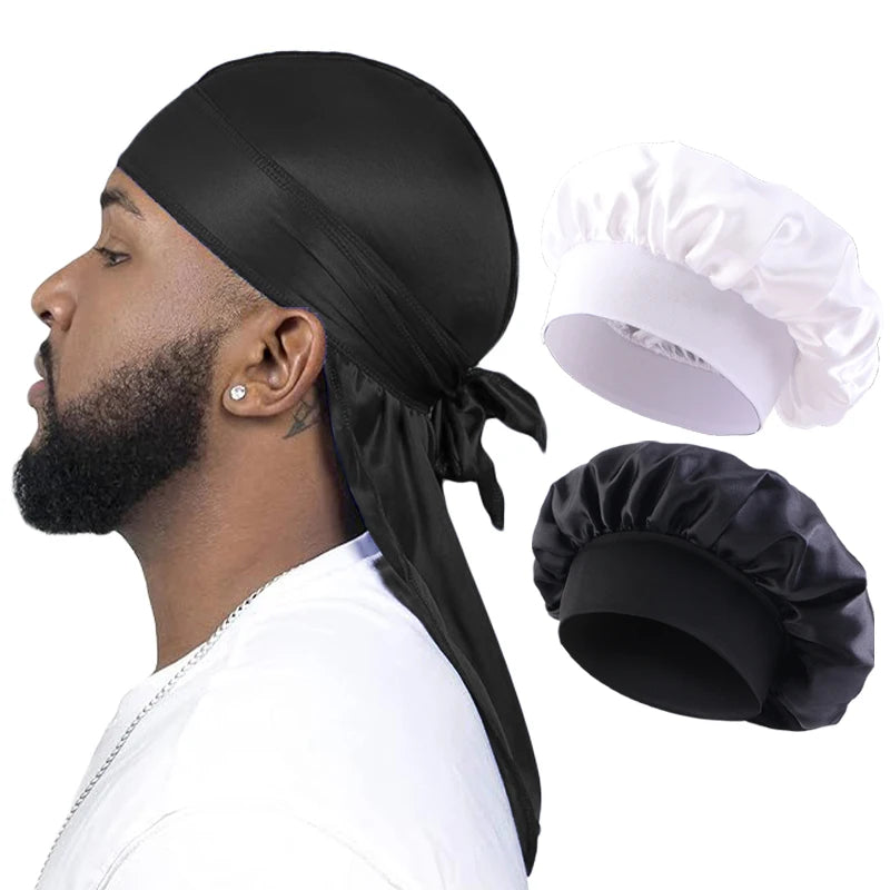 2/3PCS/LOT Men Women Long Tail Head Scarf Headwrap Bonnet Night Hat Silk Durag Pirate Hat Unisex Sleeping Bandana Turban Hijab