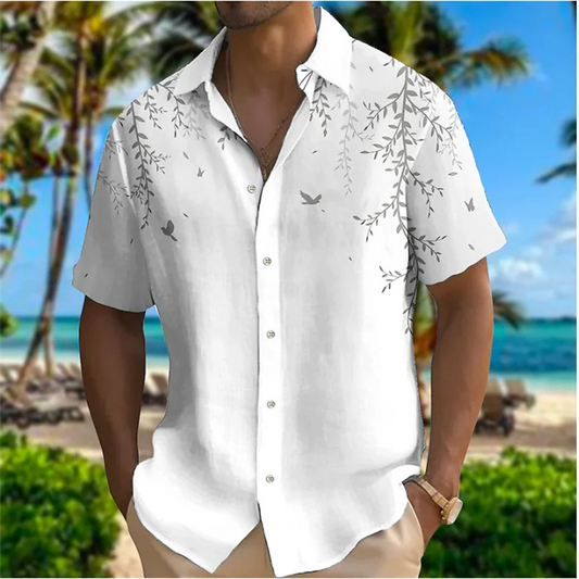 2023 Men's Shirt Pattern Printed Leaf Lapel Shirt Street Short Sleeve Men's Fashion Designer Casual Soft Hawaiian Shirt 5XL