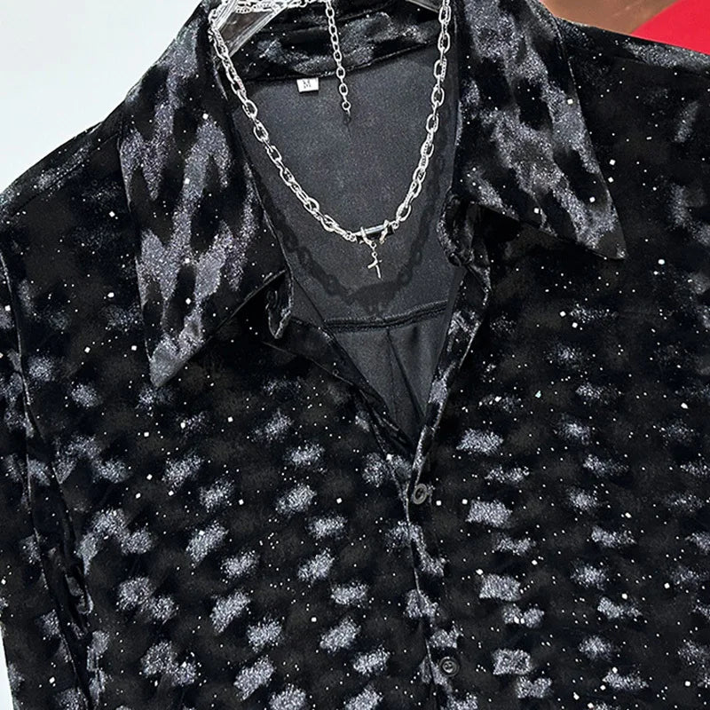 PFHQ Men's Shirt Autumn Winter New Fashion Velvet Design Trendy Versatile 2024 Solid Color Turn-down Collar Tops 21Z6683