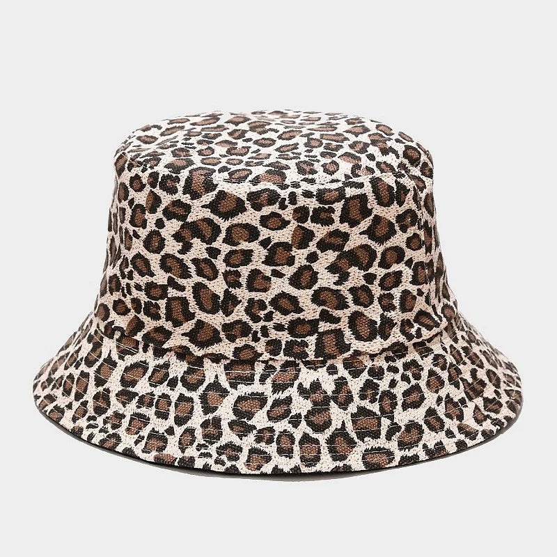 Reversible Bucket Hats Unisex Leopard Print Fisherman Hat Outdoor Sunscreen Beach Travel Hiking Sun Hat For Men Women