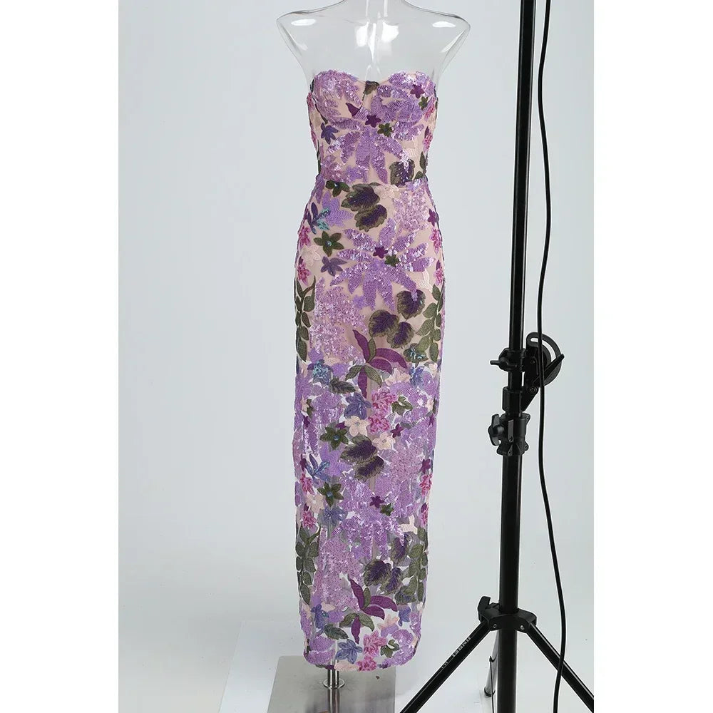 2025 Summer New Bra Heavy Industry Sequins Split Long Dress Women's Elegant Celebrity Club Party Evening Dress Wholesa