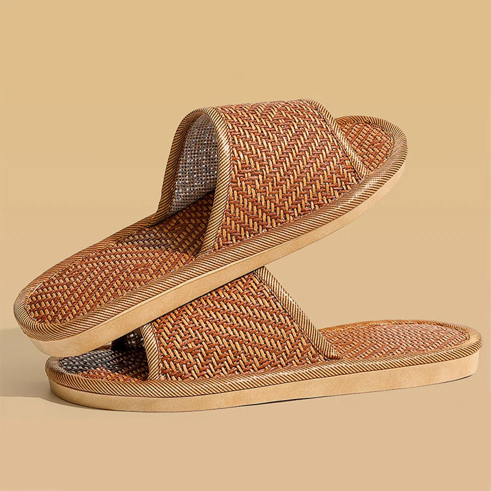 BASATU Women And Men Slippers Non-Slip Home Rattan Grass Indoor Couple Home Men And Women Spring And Summer Bamboo Woven Sandals