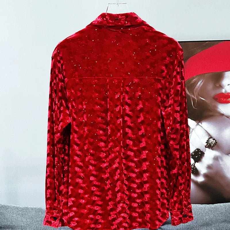 PFHQ Men's Shirt Autumn Winter New Fashion Velvet Design Trendy Versatile 2024 Solid Color Turn-down Collar Tops 21Z6683