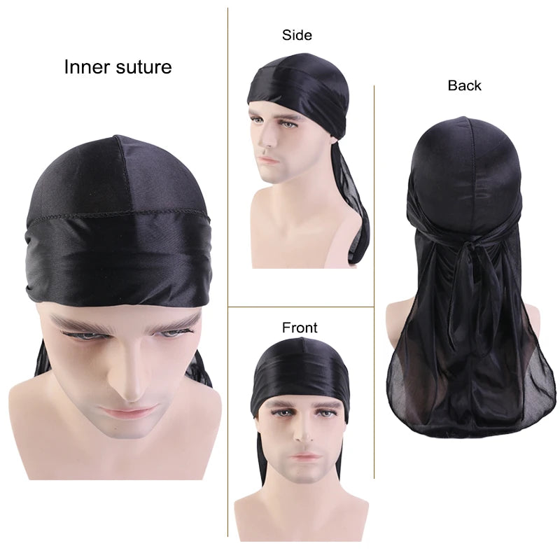2/3PCS/LOT Men Women Long Tail Head Scarf Headwrap Bonnet Night Hat Silk Durag Pirate Hat Unisex Sleeping Bandana Turban Hijab