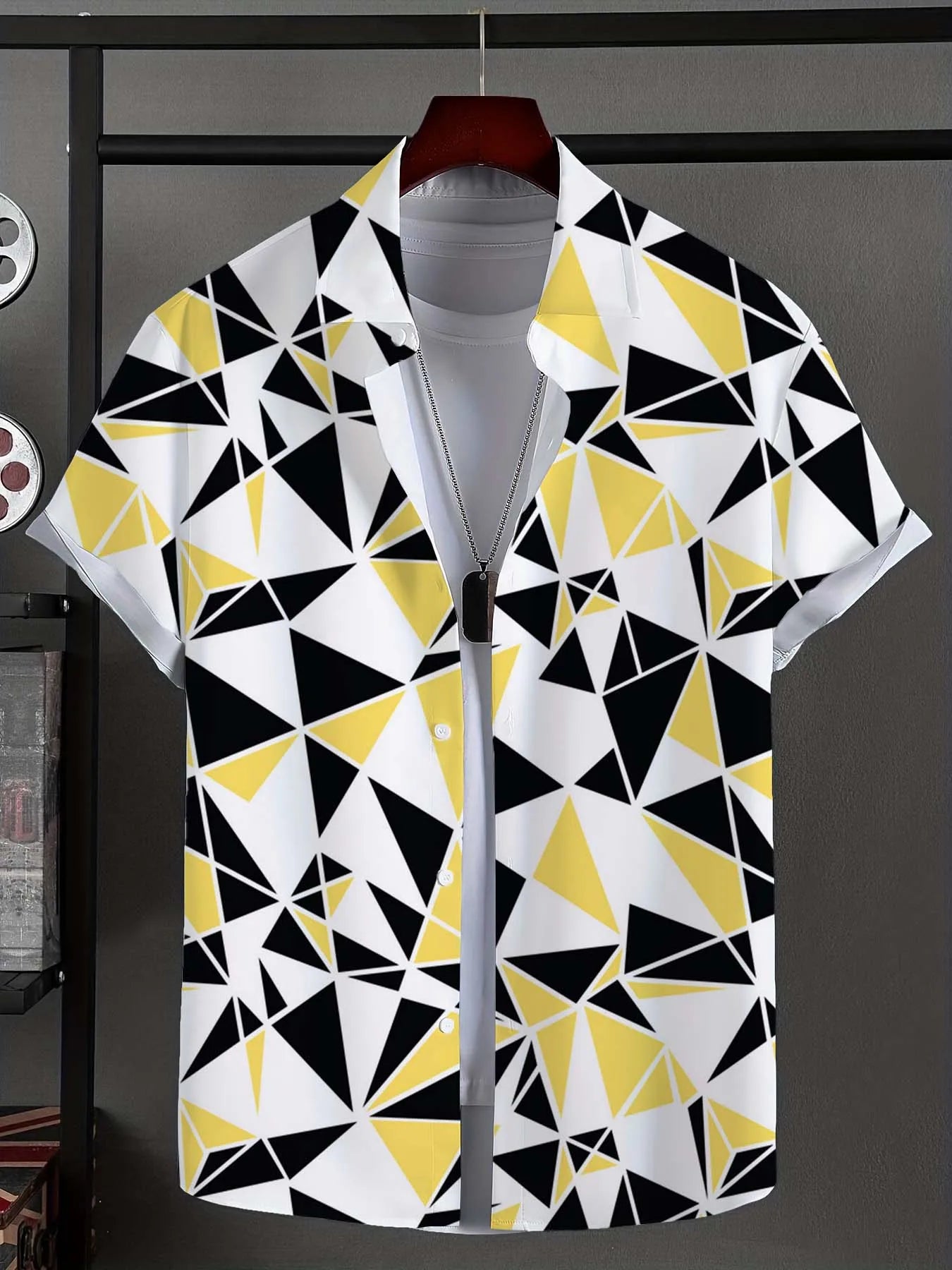 Men's Shirt Novel striped patchwork Graphic Button Up Shirt Fashion Casual New Unisex Shirt Vacation Lapel Short Sleeves Shirt