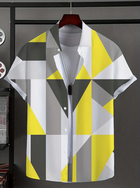 Men's Shirt Novel striped patchwork Graphic Button Up Shirt Fashion Casual New Unisex Shirt Vacation Lapel Short Sleeves Shirt