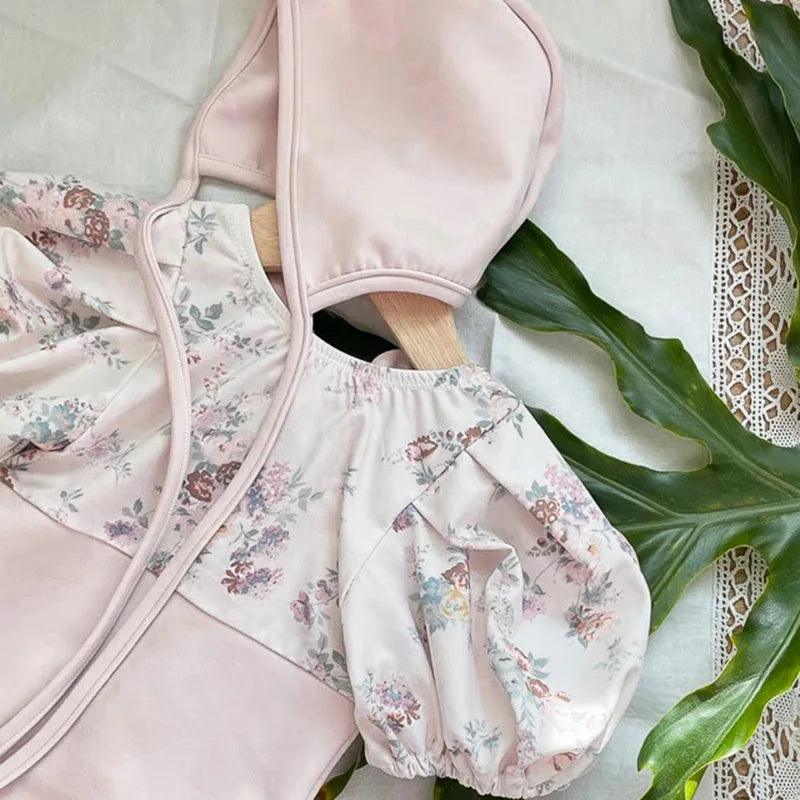 2024 New Summer Infant Baby Girls Swimsuit+Hat 0-3Yrs Kids Swimwear Toddler Baby Girls Beachwear Short Sleeved Printing Rompers