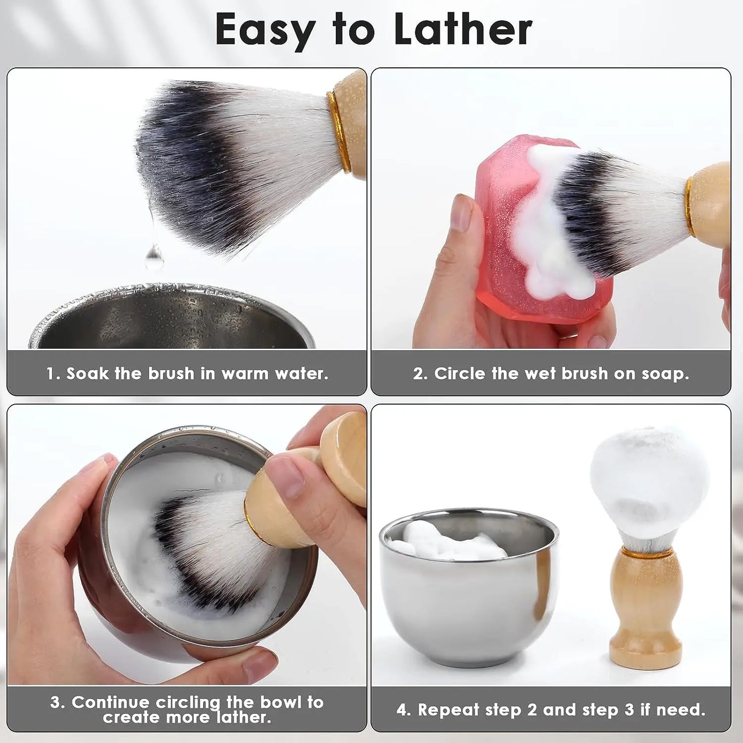 Shaving Brush Set, 3-in-1 Shaving Set with Shaving Brush, Shaving Bowl and Shaving Stand, Father's Day Men's Shaving Gift Set