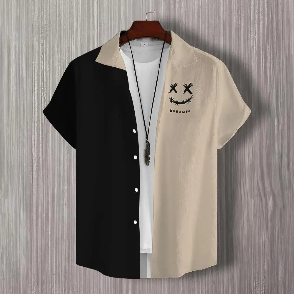 Simple Men's Shirt 3d Patchwork Print Hawaiian Shirts For Men Casual Man Clothes Loose Oversized High Quality Short Sleeve Shirt