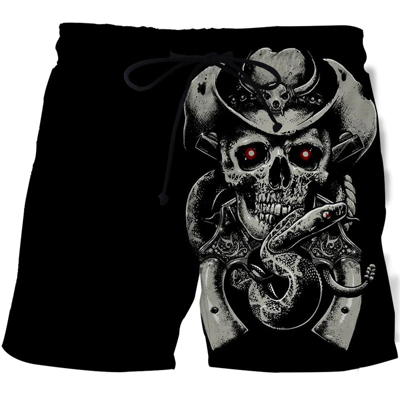 New Men's Skull 3D Print Beach Shorts Graphic Men's Casual Sports Shorts Summer Surfing Shorts Comfortable Shorts Hip Hop Pants