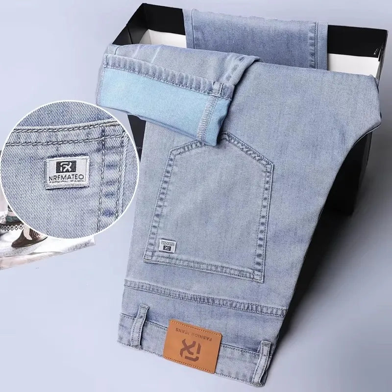 Soft Men's Lyocell Baggy Jeans Thin Summer Breathable Straight Pants Vintage Business Casual Fashion Korea Male Denim Trousers