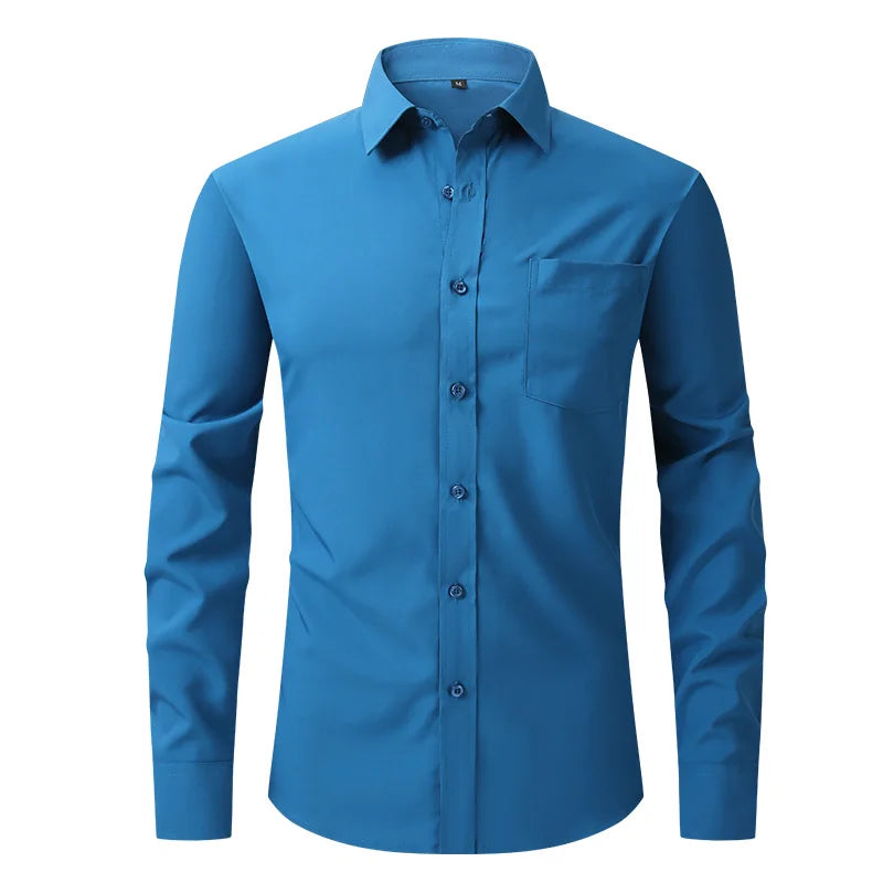 All Around Stretch Men's Shirt Business Casual Long-sleeved Shirt's Professional Formal Anti-wrinkle Solid Color Men's Clothing