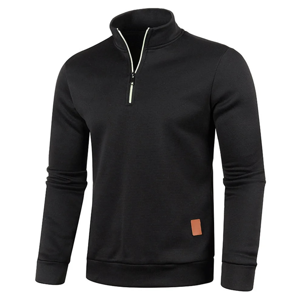 Men's Stand Collar Pullover Zipper Twist Knit Pullover Men's Thicker Sweatshirts Autumn Solid Color Turtleneck Sweaters