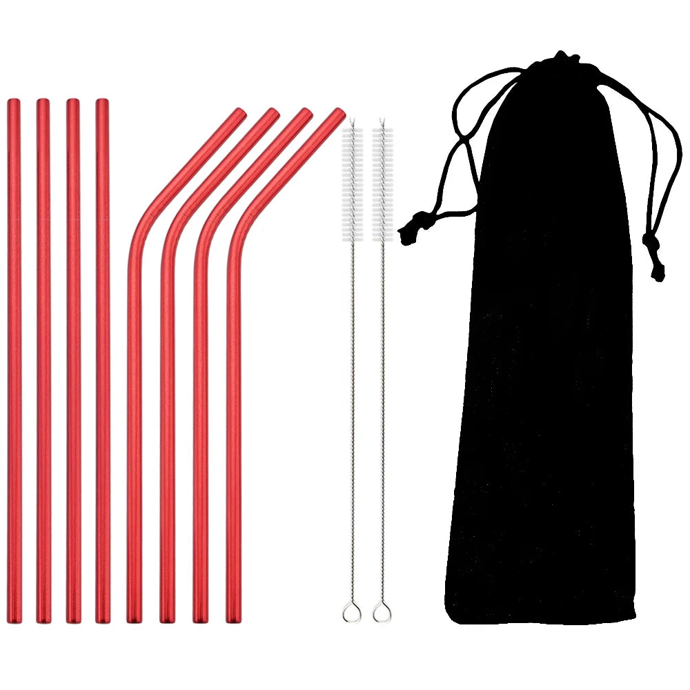 Colorful Reusable Drinking Straw Metal Straws 304 Stainless Steel Straws Set with Brush Bar Cocktail Straw for Glasses Drinkware