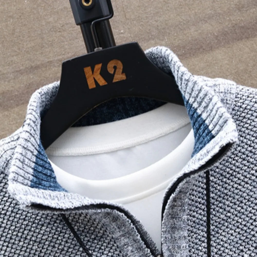 New Fleece Men's Large Size Half Turtleneck Sweater Men's Zipper Knit Sweater Slim Fit Casual Pullover Fall Winter Men