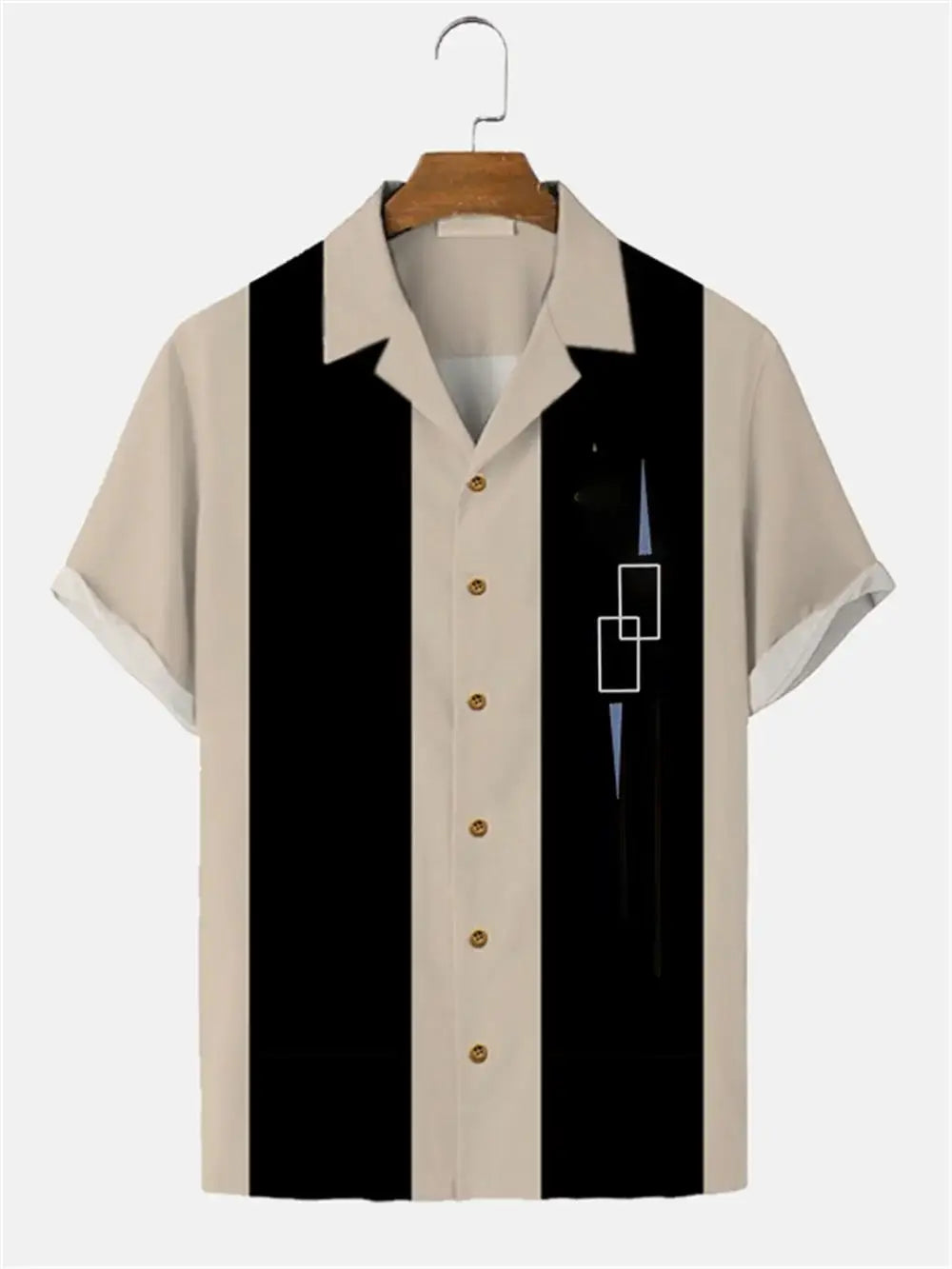 Stripes Simple Casual Dress Shirts European Size Men's Hawaiian Fashion Short Sleeve Loose Breathable Top Button Summer