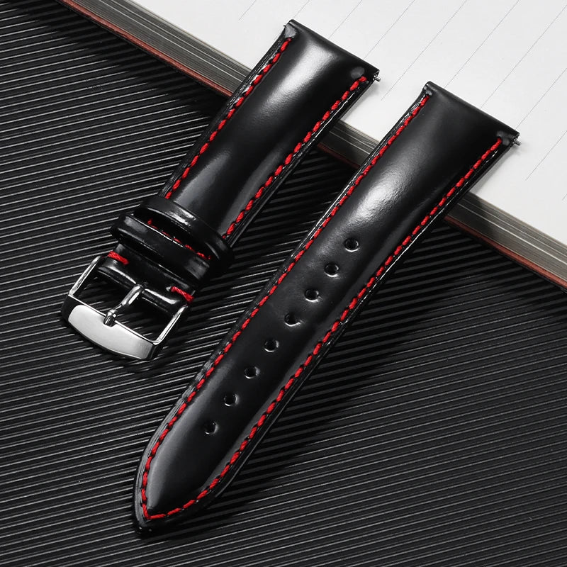 Glossy Cowhide Strap for Omega for Seiko Brown Black Green Watch Band 20mm 22mm Genuine Cordovan Wristband Men's Accessories